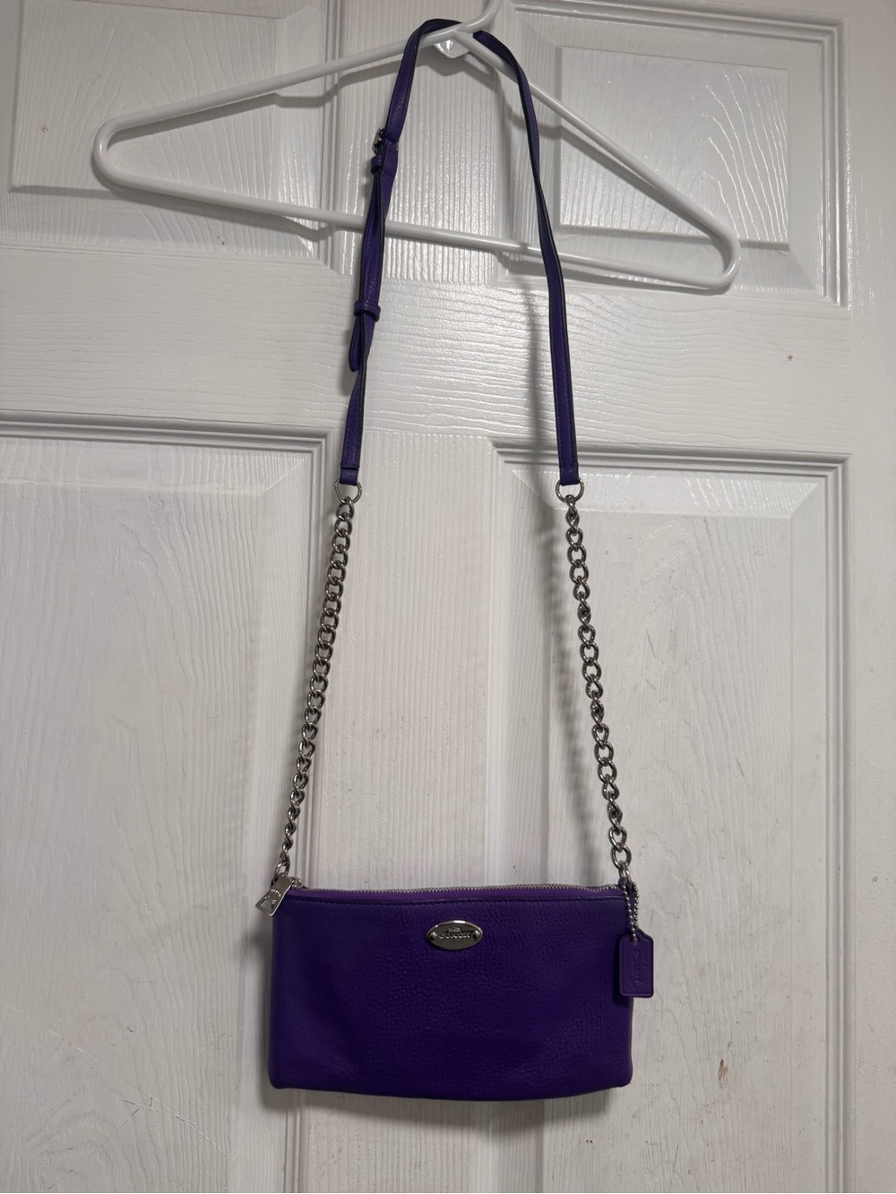Coach Purple Pebbled Leather Chain-Strap Crossbody